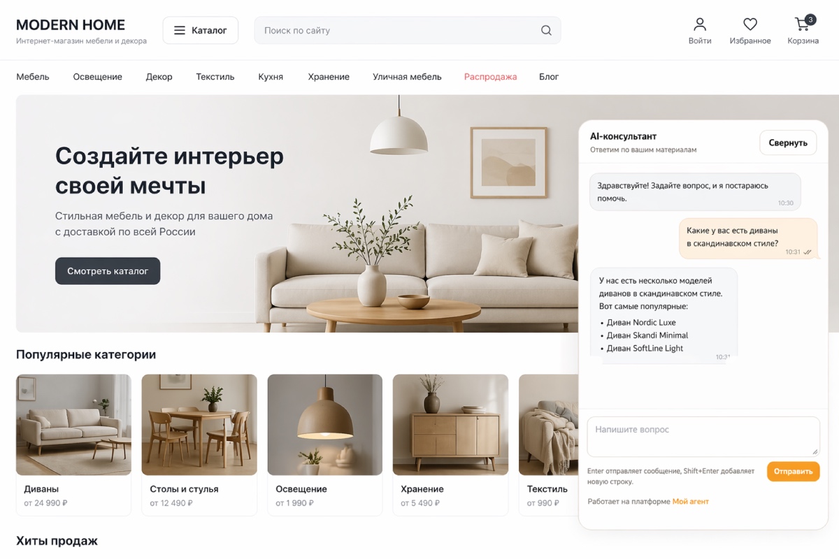 Пример виджета AI-консультанта на сайте интернет-магазина